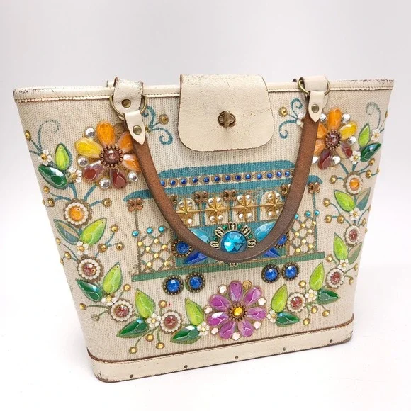 Enid Collins Of‎ Texas Vintage 1960s Purse Bag Cable Car Genuine Handbag - Picture 3 of 13